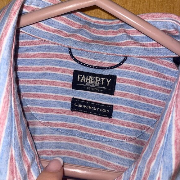 Faherty Mens Polo Shirt Size Large Multicolor Short Sleeve Movement Striped - Picture 9 of 9